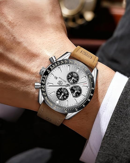 BY BENYAR Watch for Men Analog Quartz Chronograph Waterproof Luminous Designer Mens Wrist Watches Business Work Sport Casual Dress Watch with Silicone Strap Elegant Gifts for Men