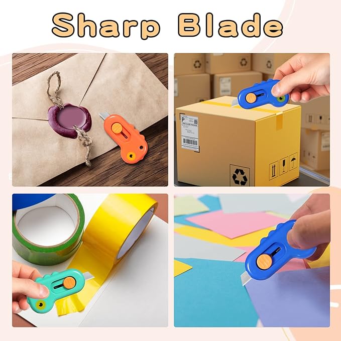 Vickay 6 Pieces Mini Box Cutter Retractable Utility Knife Letter Opener Paper Envelope Portable Cutter with Hole for Home Office and DIY Project, Cute Dinosaur Shape