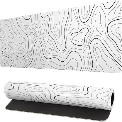 Extended Gaming Mouse Pad, Large Gaming Mouse Waterproof with Stitched Edges, Non-Slip Desktop Pad for Home and Office, Level Up Your 31.5x11.8 Inch… (White Topographic)