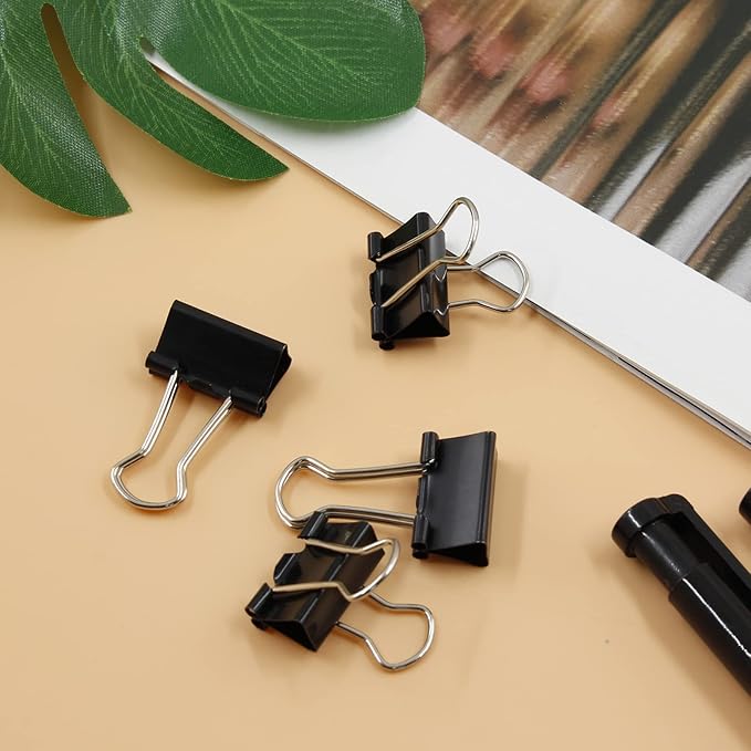 40 Pack Small Binder Clips - 3/4 Inch / 19mm Black Metal Paper Clamps for Office, School, Home, DIY, Business - File Clips, Teacher Supplies