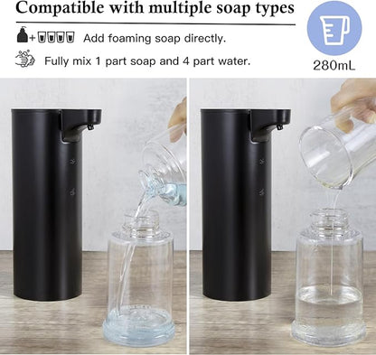 LAOPAO Automatic Soap Dispenser Foaming: Rechargeable Touchless Soap Dispenser Stainless Steel Foam Soap Dispenser for Bathroom Hand Soap Pump for Kitchen Xmas Gift, 9oz, Black