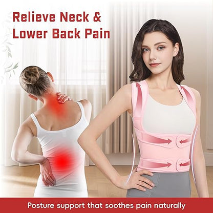 Posture Corrector for Women & Men, Adjustable Back Brace Shoulder Straightener with Full Back Support for Upper & Lower Back Pain, Spine Alignment, Hunchback, Scoliosis Relief (Medium, Pink)