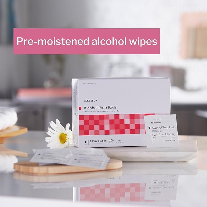 McKesson Alcohol Prep Pads [400 count] 70% Isopropyl, Individually Wrapped Wipes, Sterile, Medical-Grade, First Aid, Medium