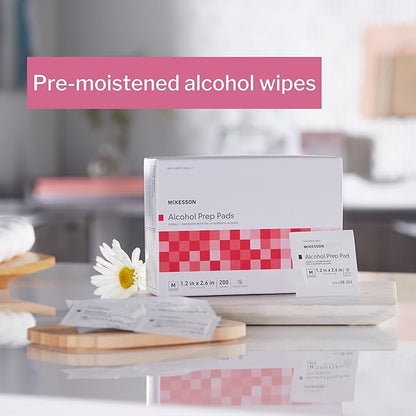 McKesson Alcohol Prep Pads [400 count] 70% Isopropyl, Individually Wrapped Wipes, Sterile, Medical-Grade, First Aid, Medium
