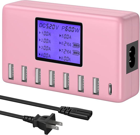 USB Charger, slitinto 60W 12A 8-Port USB Charging Station Multi Port USB Hub Charger Compact Size LCD Display Compatible with iPhone iPad Samsung Kindle Tablet Bluetooth Earbuds and More