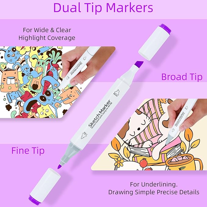 60 Alcohol Markers, Dual Brush Tip Art Markers, Coloring Marker for Adults Illustration Book Painting Card Making