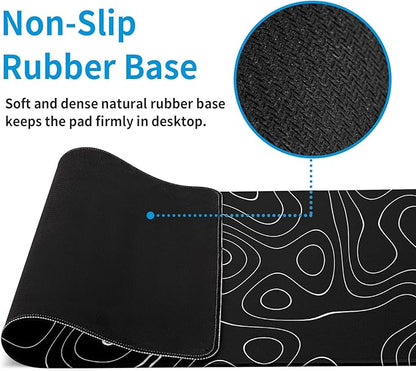 Large Topographic Map Gaming Mouse Pad for Desk Black Desk Pad with Non-Slip Rubber Base Stitched Edge Desk Organizers and Accessories Desk Decor