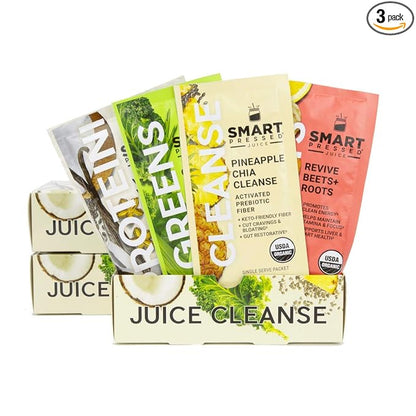 SMART Pressed Juice 3-Day Organic Juice Cleanse | Healthy Detox Program | Vegan Vanilla Protein, Cold-Pressed Greens, Beets & Pineapple Chia Cleanse | High Fiber & Vegan