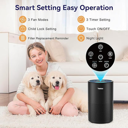 Air Purifiers for Bedroom Home, Tailulu H14 True HEPA Air Purifier Filter, Quiet Air Cleaner With 12dB Sleep Mode Night Light Speed Control Timer, Portable Small Air Purifier For Allergies Pets, AP052