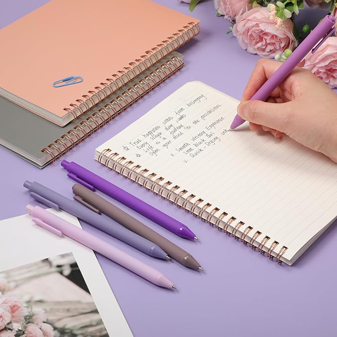 Crtiin 50 Pcs Gel Ink Pens Bulk, Black Ink 0.5mm Fine Point Retractable Pen Smooth Writing Office School Supplies for Teacher Server Operation Christmas Charity Donation Thanksgiving (Purple Series)