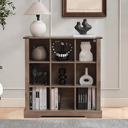 9 Cube Storage Organizer with LED Lights, Wooden Bookcase with Storage, Modern Cube Shelf for Living Room, Bedroom, Home Office - Grey