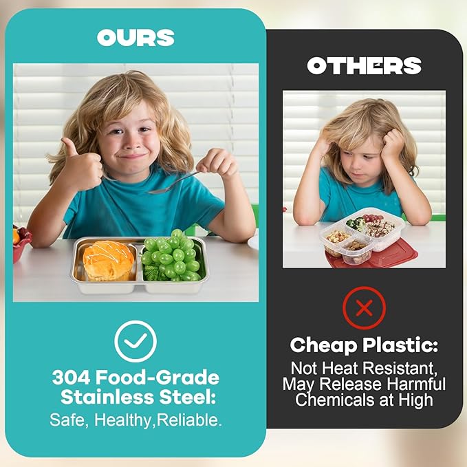 8 Pcs 30 oz Bento Boxes, 2 Compartments 304 Stainless Steel Food Storage Containers Snack Boxes with Leakproof Lids, Divided Meal Prep Lunch Box Food Container Dishwasher Safe