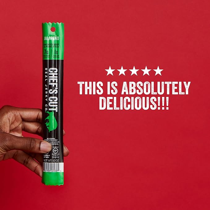 Chef’s Cut Real Snack Sticks | High Protein Meat Snack Sticks with 8g Protein, Gluten Free, Keto-Friendly| Premium Smoked Beef & Pork Blend | Jalapeño Heat | 1 oz Stick (12-Count Bag)