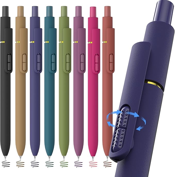 8 Pack Colorful Gel Ink Pens，Quick-Dry 0.7mm Fine Point Fidget Pens for Smooth Writing, Journaling & Drawing, Aesthetic Vintage Color Pens for Women, School & Office Supplies (Vintage Colors)