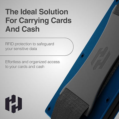 Hayvenhurst Wallet For Men - Reinvented Design Men's Wallet - Slim, Minimalistic & Seamless, Blocks RFID Scanners with a Cash Strap (Navy)