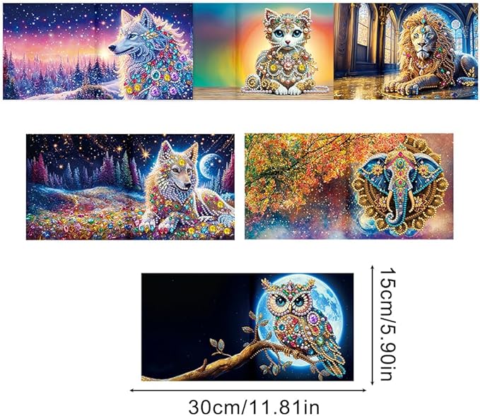 6pcs DIY Animals Diamond Art Painting Greeting Cards Kit, Rhinestone Art Holiday Birthday Card Set with Envelopes, DIY Festival Craft for Girlfriend, Christmas Valentine Gift Making Supplies