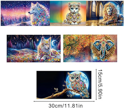 6pcs DIY Animals Diamond Art Painting Greeting Cards Kit, Rhinestone Art Holiday Birthday Card Set with Envelopes, DIY Festival Craft for Girlfriend, Christmas Valentine Gift Making Supplies
