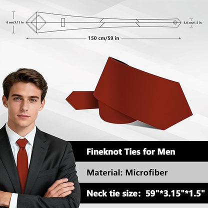 Fineknot Black Ties for Men, Formal Neckties for Men, Solid Color Mens Ties for Business, Wedding, Party, Mens Neck Tie