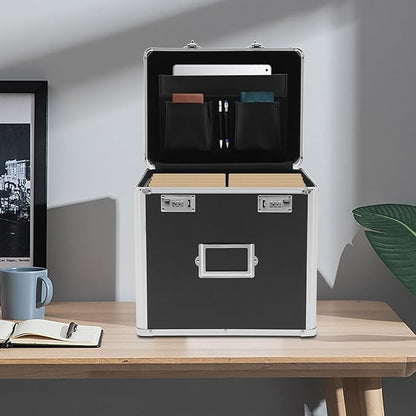 Storage File Boxes, Locking File Organizer Box, 13.5” Portable with Handle, Large Capacity Combination Box, Lockable File Cabinet, Secure Document Box for Letters, Office