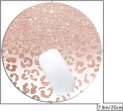 Rose Gold Glitter Ombre Mouse Pad Round Non-Slip Rubber Mousepad Laptop Office Computer Decor Cute Desk Accessories Customized Design Mouse Pad