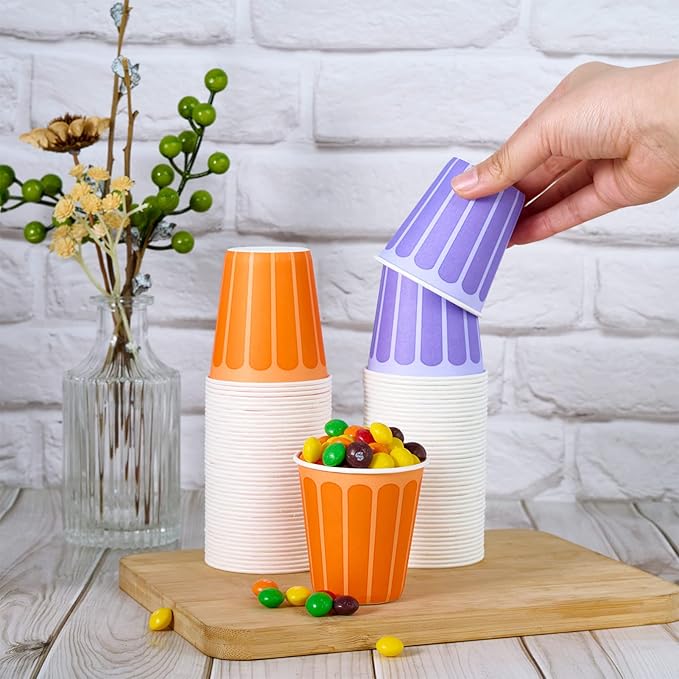 LITOPAK 540 Pack 5 oz Disposable Paper Cups, Purple and Orange Disposable Paper Snack Cups, Small Mouthwash Cups for Home, Bathroom, Picnic, Party, and Events