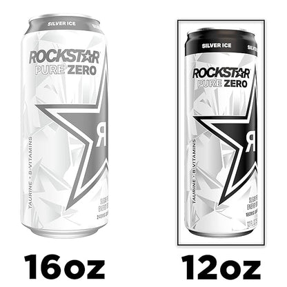 Rockstar Energy Drink, Pure Zero Silver Ice, 12oz Sleek Cans (Pack of 8)