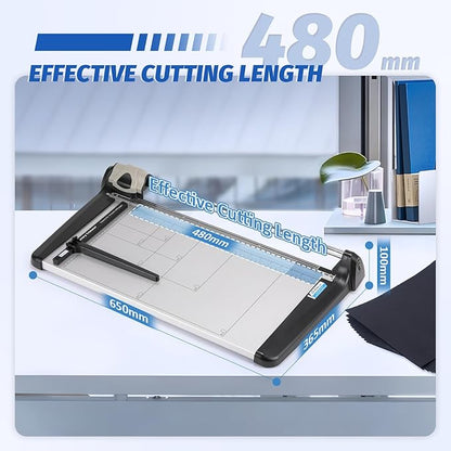 Rotary Paper Trimmer, 15 Sheets Heavy Duty Paper Trimmer, 480mm(18.90") Cutting Length, Commercial Grade Rotary Paper Cutter for Home/Office/School, Black & Silver