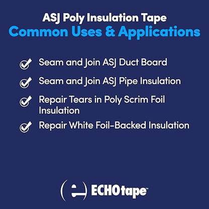 ECHOtape FS-J7754 | All Weather ASJ Poly Insulation Facing Tape | Insulation Seaming, Sealing, Repair Tape | High Performance Adhesive | |White ASJ Poly Tape | Contractors Tape | 2.83 in x 50 yds