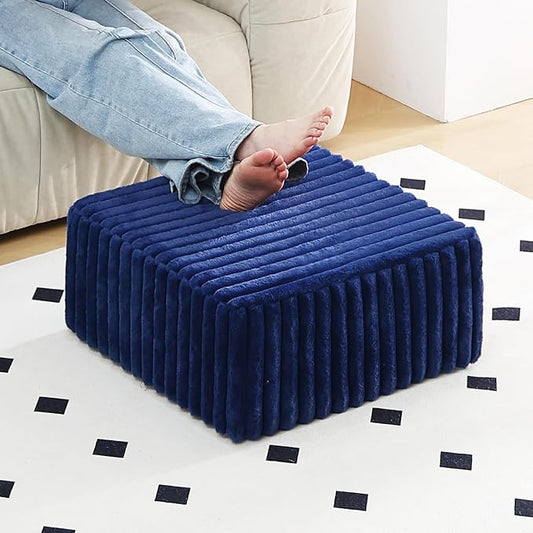 Tiita Suqre Stuffed Pouf Ottoman, Stripe Poufs 21×21×10 inch with Foam Chunk Filling, Floor Bean Bag Floor Chair Storage for Living Room Bedroom Home Decor, Navy Blue