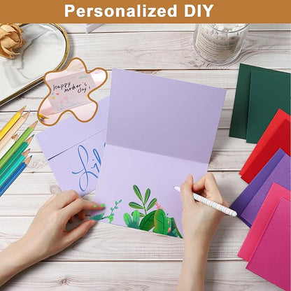 100 Packs 10 Assorted Colors Blank Cards and Envelopes 4.25 x 5.5 Heavyweight Folded Cardstock and A2 Envelopes Self Seal for Invitations, Wedding, DIY Greeting Cards, Thank You Cards