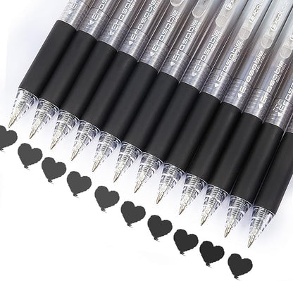 12Pcs Retractable Erasable Gel Pens Clicker,Fine Point 0.7mm Smooth Writing Pens,For Writing Journaling Taking Notes School Office Home. (12Black)