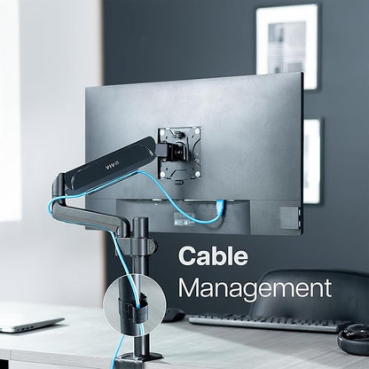 VIVO Single Monitor Arm Mount for 17 to 32 inch Screens - Pneumatic Height Adjustment, Full Articulating Tilt, Swivel, Heavy Duty VESA Stand with Desk C-clamp and Grommet Option STAND-V001K