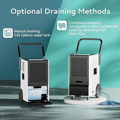 EUHOMY 160 Pints Commercial Dehumidifier, Large Dehumidifier With Drain Hose, Timer and 4 Wheels,Industrial Dehumidifiers for Flood Repair, Drying Basement, Warehouse and Factory
