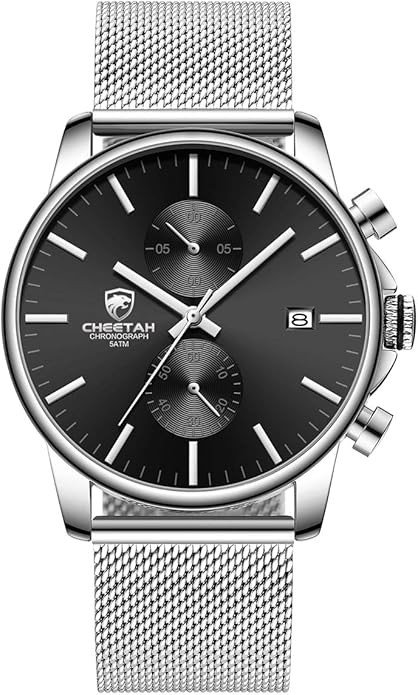 GOLDEN HOUR Mens Watch Fashion Sleek Minimalist Quartz Analog Mesh Stainless Steel Waterproof Chronograph Watches for Men with Auto Date