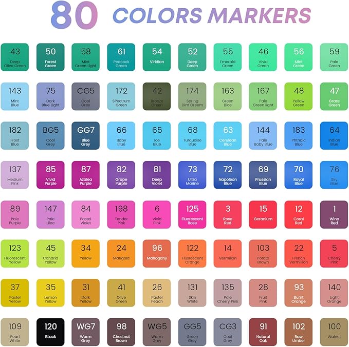 Taotree Alcohol Markers 80 Colors with Case & Holders, Dual Tips Art Coloring Markers Pens Set, Chisel & Fine Sketch Pens Art Supplies for Artist Kids Adult Coloring Book Drawing, Painting, Sketching