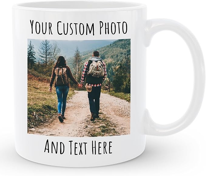 Personalized Coffee Mug, Custom Picture Text or Logo Ceramic Mug, Customized Gift for Men & Women, Taza Personalizada with Photo and Words, Customizable 11 Oz Tea Cup | White