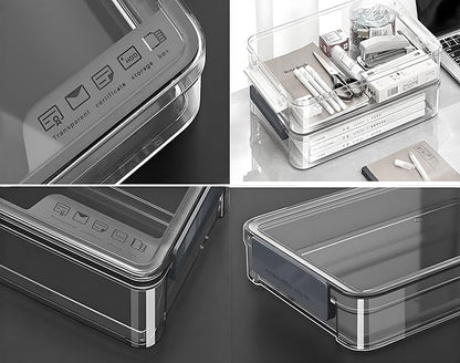 2 Pcs 5.5qt 9 x 13 Plastic Portable Project Case With Snap-Tight Latch, Clear Stackable Storage Boxes Organizer for A4 Files, Photos, Scrapbooks, Art Supplies(‎Blue Latch, Small)