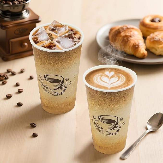 180 Pack 16 oz Disposable Paper Coffee Cups, Hot/Cold Drinking Cups, coffee, Juice, Retro Design, Leak-Proof, Party, Picnic, Events, Travel, Offices, Shops