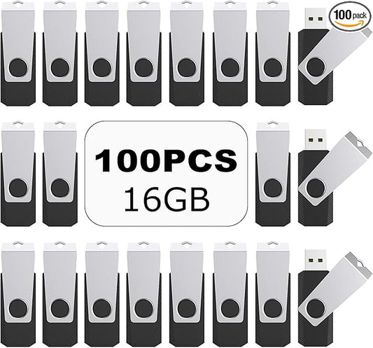 TOPESEL 100PCS 16GB Bulk USB 2.0 Flash Drive Swivel Memory Stick Thumb Drives Pen Drive (16G, 100 Pack, Black)