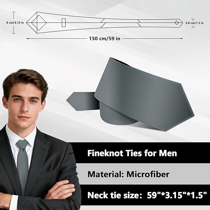 Fineknot Black Ties for Men, Formal Neckties for Men, Solid Color Mens Ties for Business, Wedding, Party, Mens Neck Tie