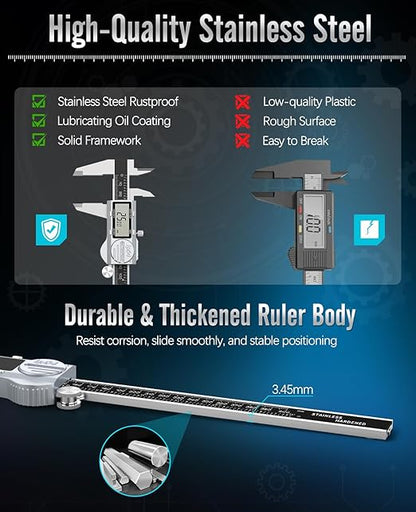 Housolution Digital Caliper 12 Inch, (ABS) Absolute Scale Caliper, IP54 Caliper Measuring Tool, Inch/MM/Fraction, Auto-Off LCD Stainless Steel Waterproof Micrometer Vernier Caliper, Feeler Gauges