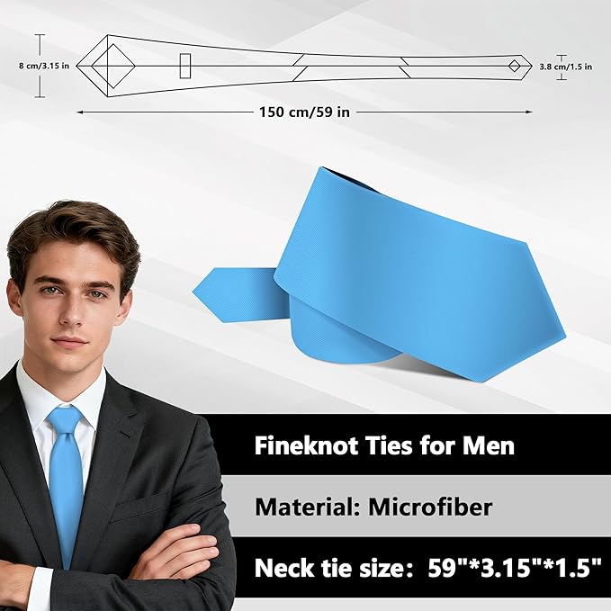 Fineknot Black Ties for Men, Formal Neckties for Men, Solid Color Mens Ties for Business, Wedding, Party, Mens Neck Tie