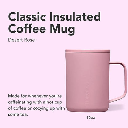 Corkcicle Classic Coffee Mug - Triple Insulated Stainless Steel Travel Mug - Shatter-Proof Lid - Keeps Drink Hot Over 3 Hours - Holiday Mug Gift - Great for Gifting Warmth - 16 oz - Desert Rose