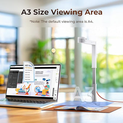 CZUR Fancy S Pro USB Document Camera for Teacher, 12MP 4K Webcam with Microphone and LED Light, Up to 60fps, Auto Focus, for Remote Teaching, Web Conference, for Mac and Windows, White