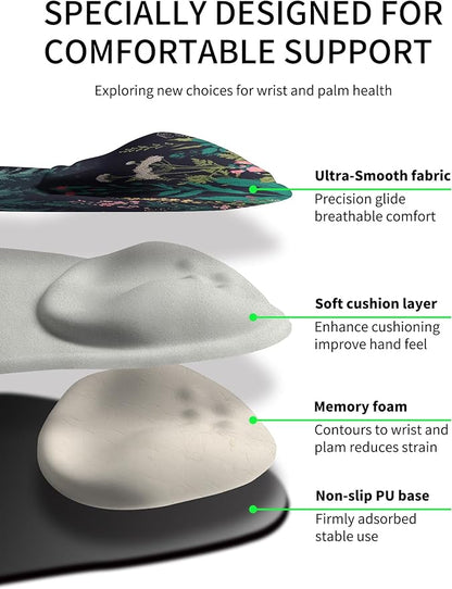 Palm-Rest and Wrist-Hugging Mouse Pad Wrist Rest, Ergonomic Wrist Support with Curve Fitting Cushioned Memory Foam for Carpal Tunnel Pain Relief, 9.9 x 8.3 Inch, Misty Forest