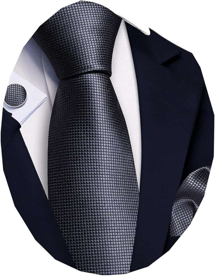Barry.Wang Tie Sets for Men Silk Solid Necktie Stain Ties Handkerchief Pocket Square Cufflinks Wedding Business Dyed