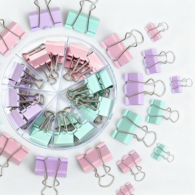 Binder Clips Assorted Sizes, 60 pcs, Morandi Colors, Durable Metal Binder Clips for Office, Cute Desk Supplies for Teachers Student