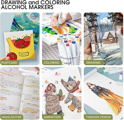 TRANSON Alcohol Markers for Drawing Coloring 48 Colors Dual-tip Chisel and Brush Tips