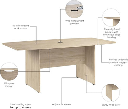 Bush Business Furniture 72-inch Office Conference Table with Wood Base, Boardroom Meeting Space for 6 Users, Natural Elm