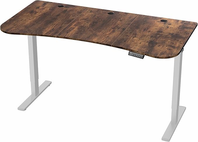 VIVO Electric 63 x 32 in Rustic Standing Desk, Memory Height Adjustment, 1B Series, Vintage Brown Top Gray Frame, DESK-KIT-1G1N